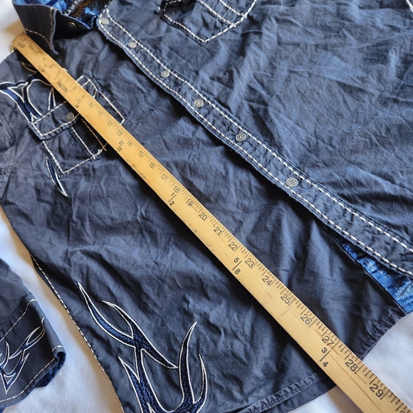 Lamasini Premium Dark Navy Blue Western Rodeo Tribal Print XL Button-down Shirt - Picture 11 of 12